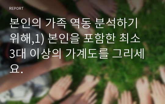 본인의 가족 역동 분석하기 위해,1) 본인을 포함한 최소 3대 이상의 가계도를 그리세요.