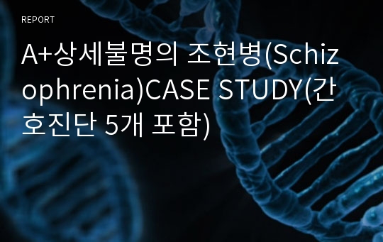 A+상세불명의 조현병(Schizophrenia)CASE STUDY(간호진단 5개 포함)