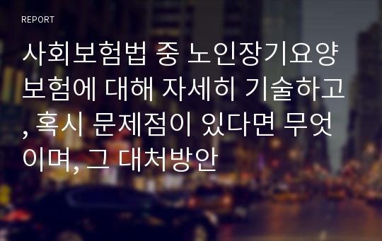 사회보험법 중 노인장기요양보험에 대해 자세히 기술하고, 혹시 문제점이 있다면 무엇이며, 그 대처방안