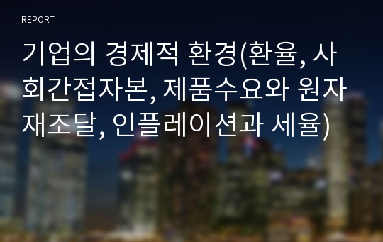 기업의 경제적 환경(환율, 사회간접자본, 제품수요와 원자재조달, 인플레이션과 세율)