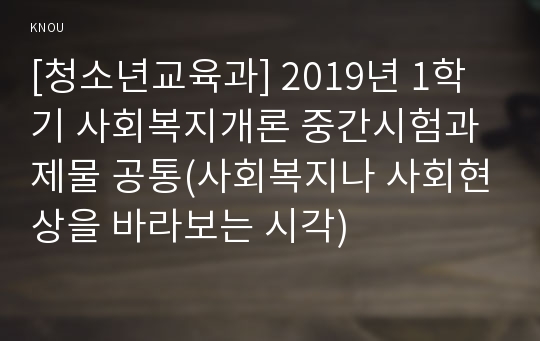 [청소년교육과] 2019년 1학기 사회복지개론 중간시험과제물 공통(사회복지나 사회현상을 바라보는 시각)