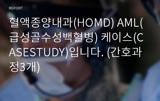 혈액종양내과(HOMD) AML(급성골수성백혈병) 케이스(CASESTUDY)입니다. (간호과정3개)