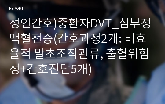 성인간호)중환자DVT_심부정맥혈전증(간호과정2개: 비효율적 말초조직관류, 출혈위험성+간호진단5개)