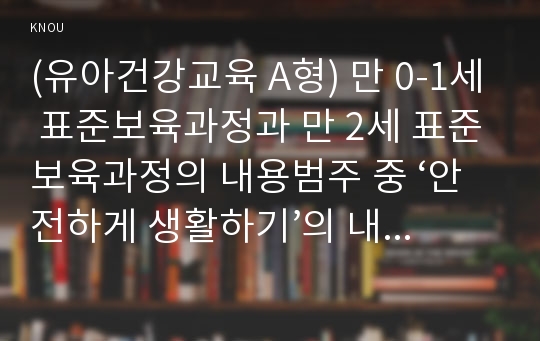 (유아건강교육 A형) 만 0-1세 표준보육과정과 만 2세 표준보육과정의 내용범주 중 ‘안전하게 생활하기’의 내용 및 수준별 세부내용을 비교·분석하시오. 비교·분석 시, 그 차이가 드러나도록 적절한 예를 들어 설명하시오