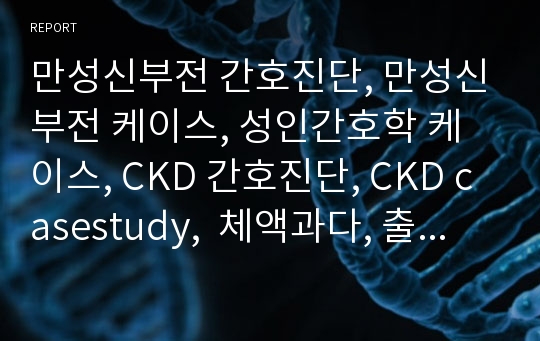 만성신부전 간호진단, 만성신부전 케이스, 성인간호학 케이스, CKD 간호진단, CKD casestudy,  체액과다, 출혈위험성, 감염위험성, 기동성장애 간호진단, 간호진단5개