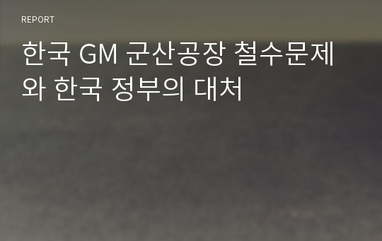 한국 GM 군산공장 철수문제와 한국 정부의 대처