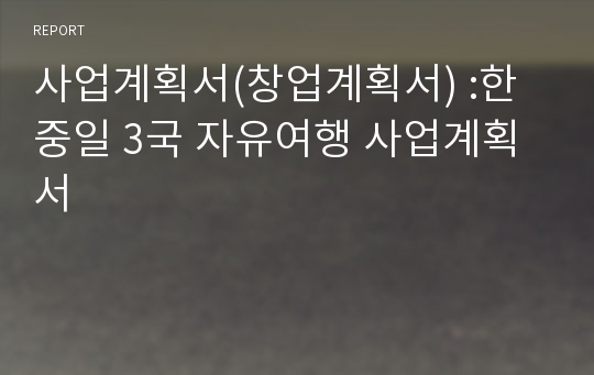 사업계획서(창업계획서) :한중일 3국 자유여행 사업계획서