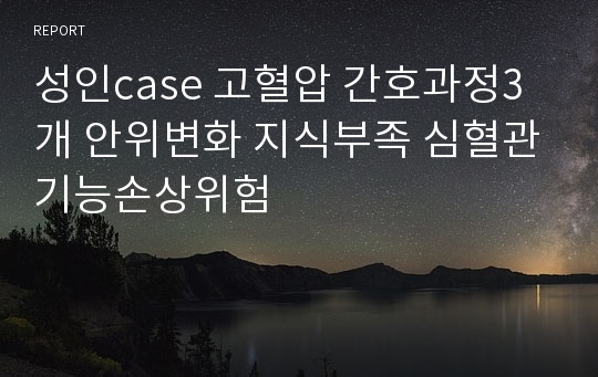 성인case 고혈압 간호과정3개 안위변화 지식부족 심혈관기능손상위험