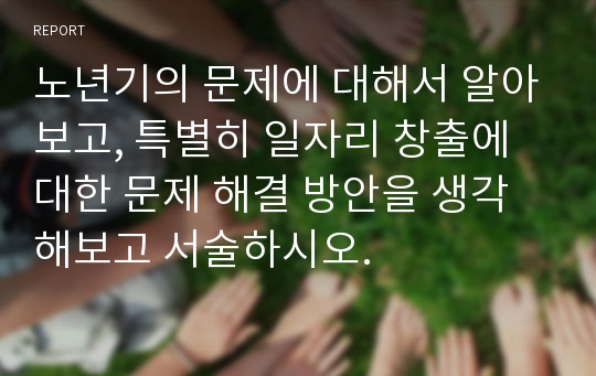 노년기의 문제에 대해서 알아보고, 특별히 일자리 창출에 대한 문제 해결 방안을 생각해보고 서술하시오.