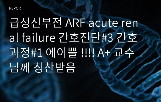 급성신부전 ARF acute renal failure 간호진단#3 간호과정#1 에이쁠 !!!! A+ 교수님께 칭찬받음