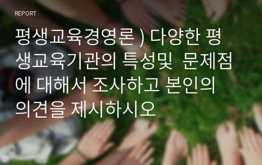 평생교육경영론 ) 다양한 평생교육기관의 특성및  문제점에 대해서 조사하고 본인의 의견을 제시하시오