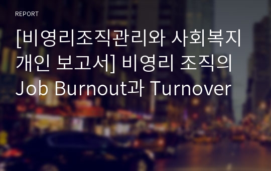 [비영리조직관리와 사회복지 개인 보고서] 비영리 조직의 Job Burnout과 Turnover