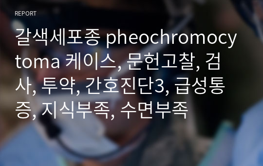 갈색세포종 pheochromocytoma 케이스, 문헌고찰, 검사, 투약, 간호진단3, 급성통증, 지식부족, 수면부족