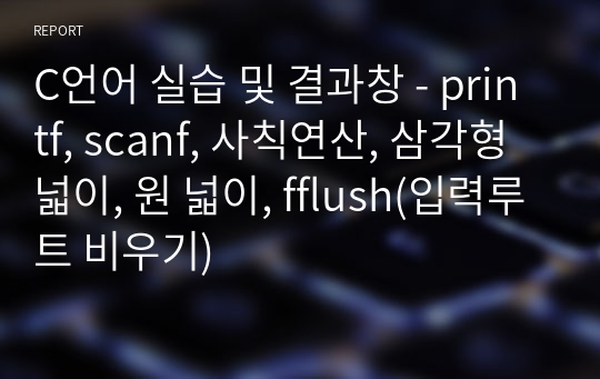 C언어 실습 및 결과창 - printf, scanf, 사칙연산, 삼각형넓이, 원 넓이, fflush(입력루트 비우기)