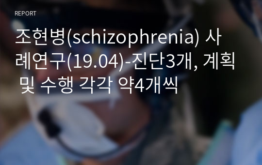 조현병(schizophrenia) 사례연구(19.04)-진단3개, 계획 및 수행 각각 약4개씩