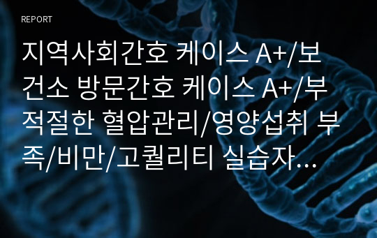 지역사회간호 케이스 A+/보건소 방문간호 케이스 A+/부적절한 혈압관리/영양섭취 부족/비만/고퀄리티 실습자료/오마하 진단/CASE STUDY