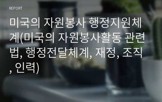 미국의 자원봉사 행정지원체계(미국의 자원봉사활동 관련법, 행정전달체계, 재정, 조직, 인력)