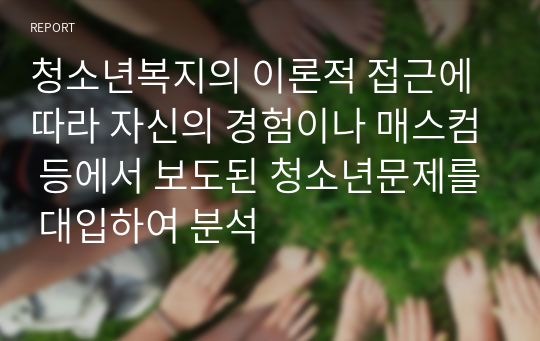 청소년복지의 이론적 접근에 따라 자신의 경험이나 매스컴 등에서 보도된 청소년문제를 대입하여 분석