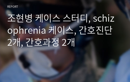 조현병 케이스 스터디, schizophrenia 케이스, 간호진단 2개, 간호과정 2개