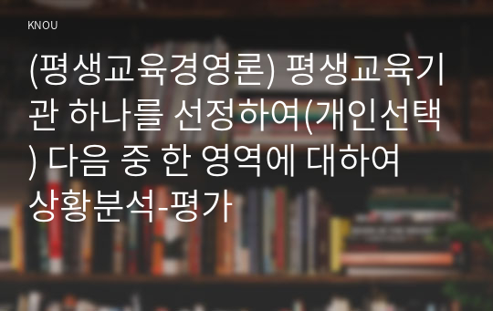 (평생교육경영론) 평생교육기관 하나를 선정하여(개인선택) 다음 중 한 영역에 대하여 상황분석-평가