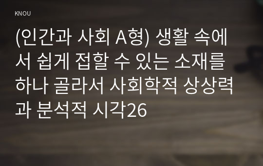 (인간과 사회 A형) 생활 속에서 쉽게 접할 수 있는 소재를 하나 골라서 사회학적 상상력과 분석적 시각26