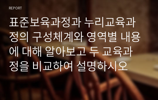 표준보육과정과 누리교육과정의 구성체계와 영역별 내용에 대해 알아보고 두 교육과정을 비교하여 설명하시오