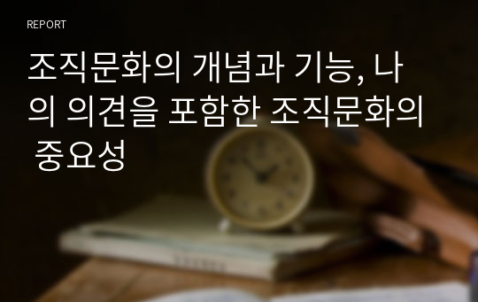 조직문화의 개념과 기능, 나의 의견을 포함한 조직문화의 중요성