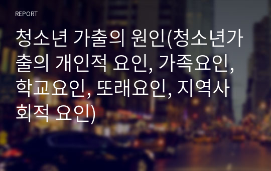 청소년 가출의 원인(청소년가출의 개인적 요인, 가족요인, 학교요인, 또래요인, 지역사회적 요인)