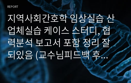 지역사회간호학 임상실습 산업체실습 케이스 스터디, 협력분석 보고서 포함 정리 잘되있음 (교수님피드백 후 수정)