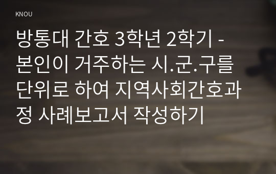 방통대 간호 3학년 2학기 - 본인이 거주하는 시.군.구를 단위로 하여 지역사회간호과정 사례보고서 작성하기