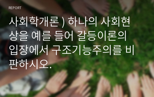 사회학개론 ) 하나의 사회현상을 예를 들어 갈등이론의 입장에서 구조기능주의를 비판하시오.