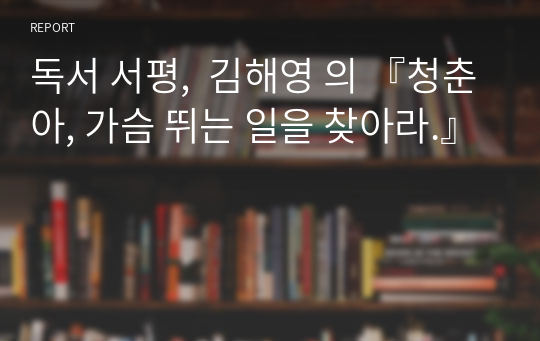 독서 서평,  김해영 의 『청춘아, 가슴 뛰는 일을 찾아라.』