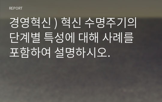 경영혁신 ) 혁신 수명주기의 단계별 특성에 대해 사례를 포함하여 설명하시오.