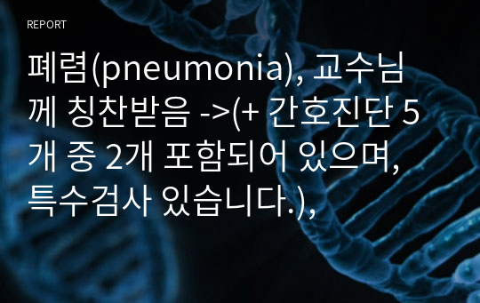 폐렴(pneumonia), 교수님께 칭찬받음 -&gt;(+ 간호진단 5개 중 2개 포함되어 있으며, 특수검사 있습니다.),