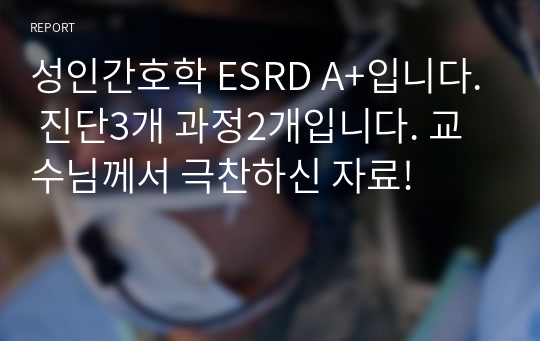 성인간호학 ESRD A+입니다. 진단3개 과정2개입니다. 교수님께서 극찬하신 자료!