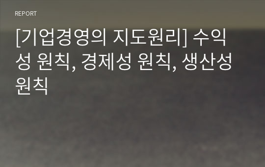 [기업경영의 지도원리] 수익성 원칙, 경제성 원칙, 생산성원칙