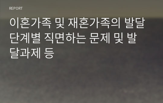 이혼가족 및 재혼가족의 발달단계별 직면하는 문제 및 발달과제 등