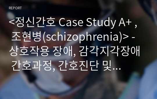 &lt;정신간호 Case Study A+ , 조현병(schizophrenia)&gt; - 상호작용 장애, 감각지각장애 간호과정, 간호진단 및 간호중재2개