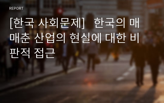 [한국 사회문제]   한국의 매매춘 산업의 현실에 대한 비판적 접근