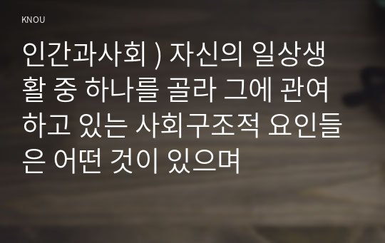 인간과사회 ) 자신의 일상생활 중 하나를 골라 그에 관여하고 있는 사회구조적 요인들은 어떤 것이 있으며