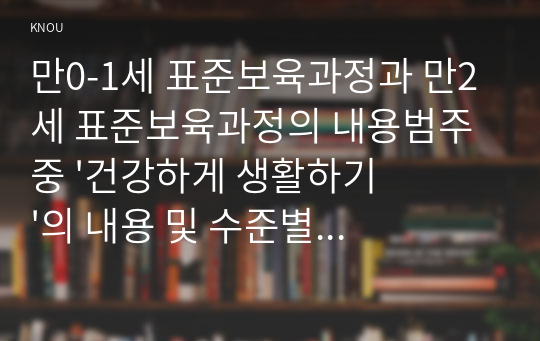 만0-1세 표준보육과정과 만2세 표준보육과정의 내용범주 중 &#039;건강하게 생활하기&#039;의 내용 및 수준별 세부내용을 비교,분석하시오. 비교,분석 시, 그 차이가 드러나도록 적절한 예를 쓰시오.(만점레포트)