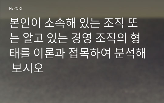 본인이 소속해 있는 조직 또는 알고 있는 경영 조직의 형태를 이론과 접목하여 분석해 보시오