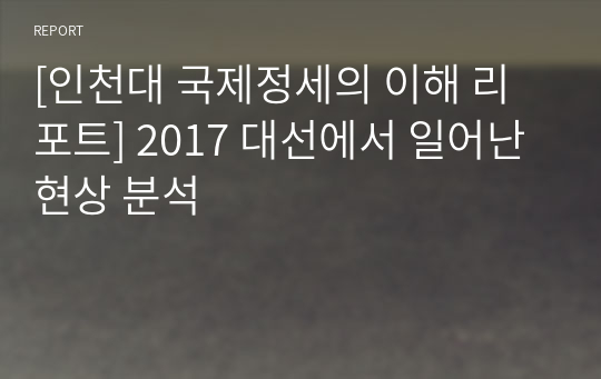 [인천대 국제정세의 이해 리포트] 2017 대선에서 일어난 현상 분석