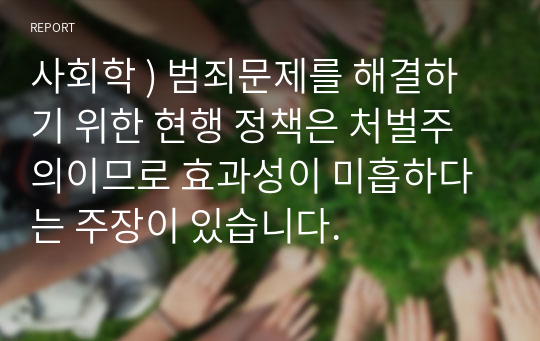 사회학 ) 범죄문제를 해결하기 위한 현행 정책은 처벌주의이므로 효과성이 미흡하다는 주장이 있습니다.