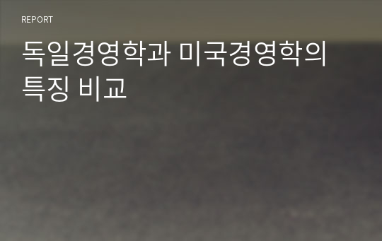 독일경영학과 미국경영학의 특징 비교