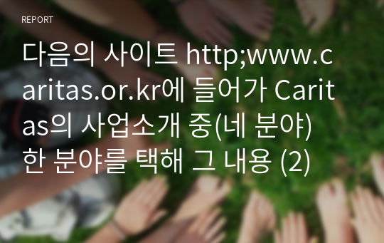 다음의 사이트 http;www.caritas.or.kr에 들어가 Caritas의 사업소개 중(네 분야) 한 분야를 택해 그 내용 (2)