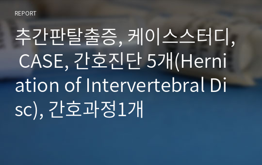 추간판탈출증, 케이스스터디, CASE, 간호진단 5개(Herniation of Intervertebral Disc), 간호과정1개