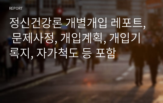 정신건강론 개별개입 레포트, 문제사정, 개입계획, 개입기록지, 자가척도 등 포함