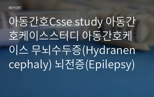 아동간호Csse study 아동간호케이스스터디 아동간호케이스 무뇌수두증(Hydranencephaly) 뇌전증(Epilepsy)