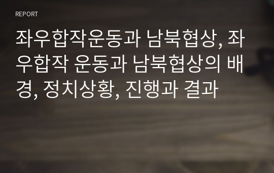 좌우합작운동과 남북협상, 좌우합작 운동과 남북협상의 배경, 정치상황, 진행과 결과